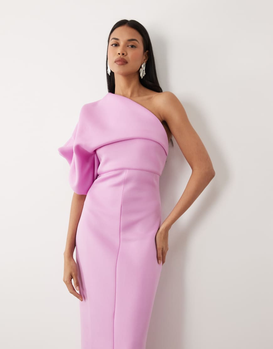 ASOS DESIGN – One-Shoulder-Maxikleid aus Stoff in Neopren-Optik in Flieder mit Kräuselstruktur-Lila | ASOS (Global)