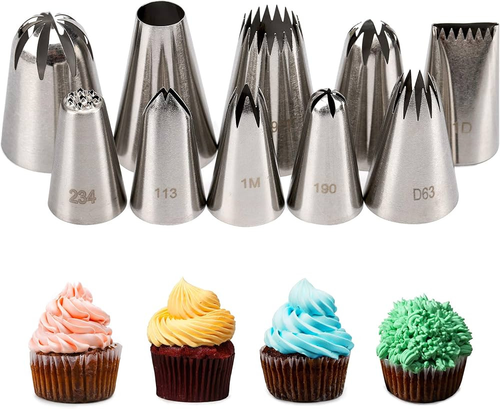 Cake Decorating Icing Piping Tip Set, 10 X-large Decorating Tips Stainless Steel Plus 20 Disposab... | Amazon (US)