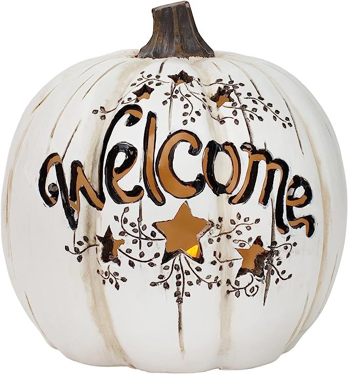 Mark Feldstein & Associates Welcome LED Pumpkin White 7 x 7 Resin Stone Halloween Collectible Fig... | Amazon (US)