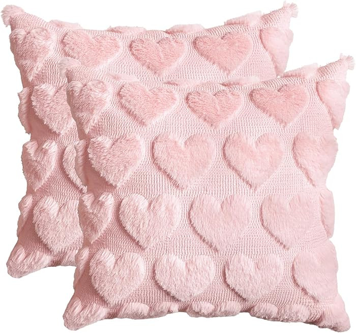 AVOIN colorlife Valentine's Day Love Heart Pink Throw Pillow Covers Set of 2, 18 x 18 Inch Annive... | Amazon (US)