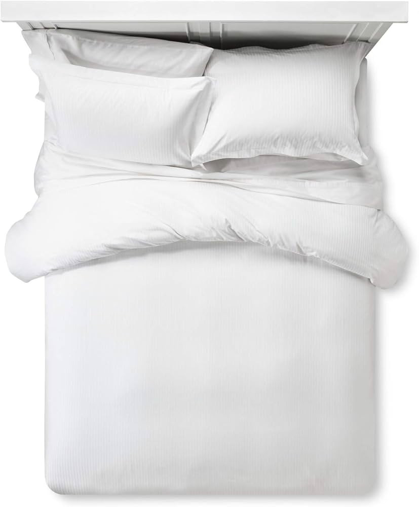 Feather & Stitch King Size Duvet Cover Set, 500 Thread Count Damask Stripe 3 Piece Duvet Insert C... | Amazon (US)