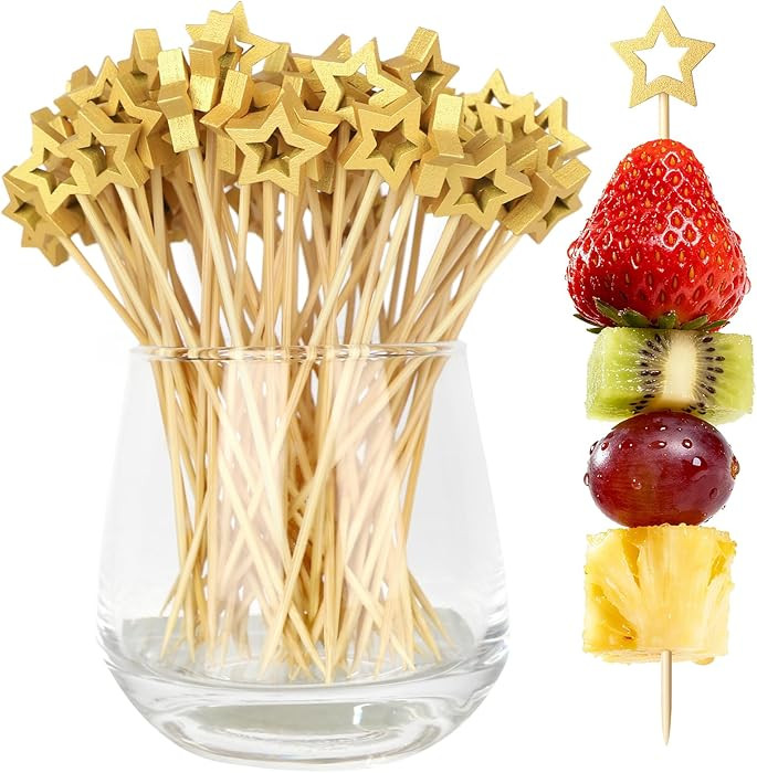 100PCS Gold Star Cocktail Picks, Decorative Fancy Toothpicks for Appetizers, 5.2 Inch Long Bamboo... | Amazon (US)