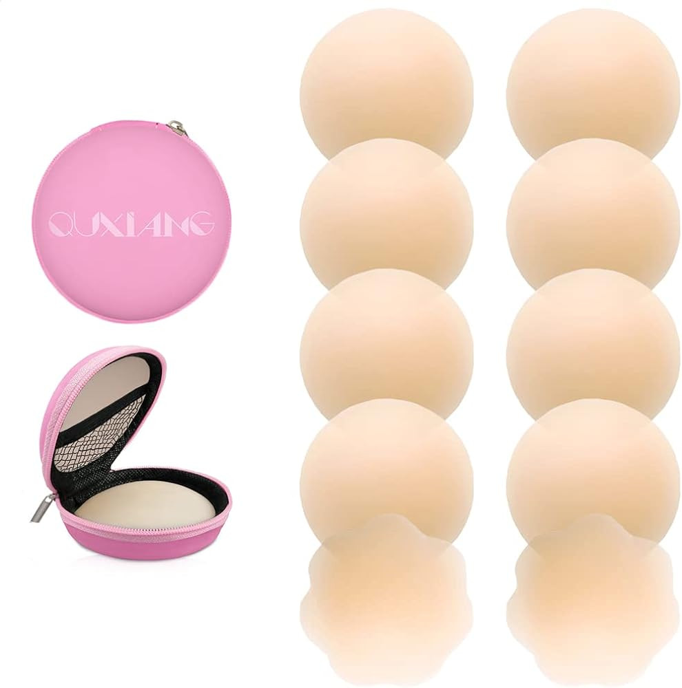 QUXIANG 5 Pairs Pasties Women Nipple Covers Reusable Adhesive Silicone Nippleless Covers (4 Round... | Amazon (US)