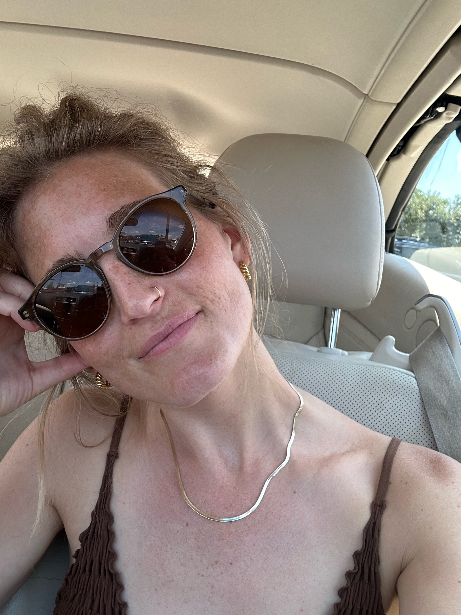 Another car selfie! We lost our power while it was 90+ degrees so I was enjoying a moment in the AC 🫠

#LTKSeasonal #LTKFindsUnder50 #LTKFindsUnder100