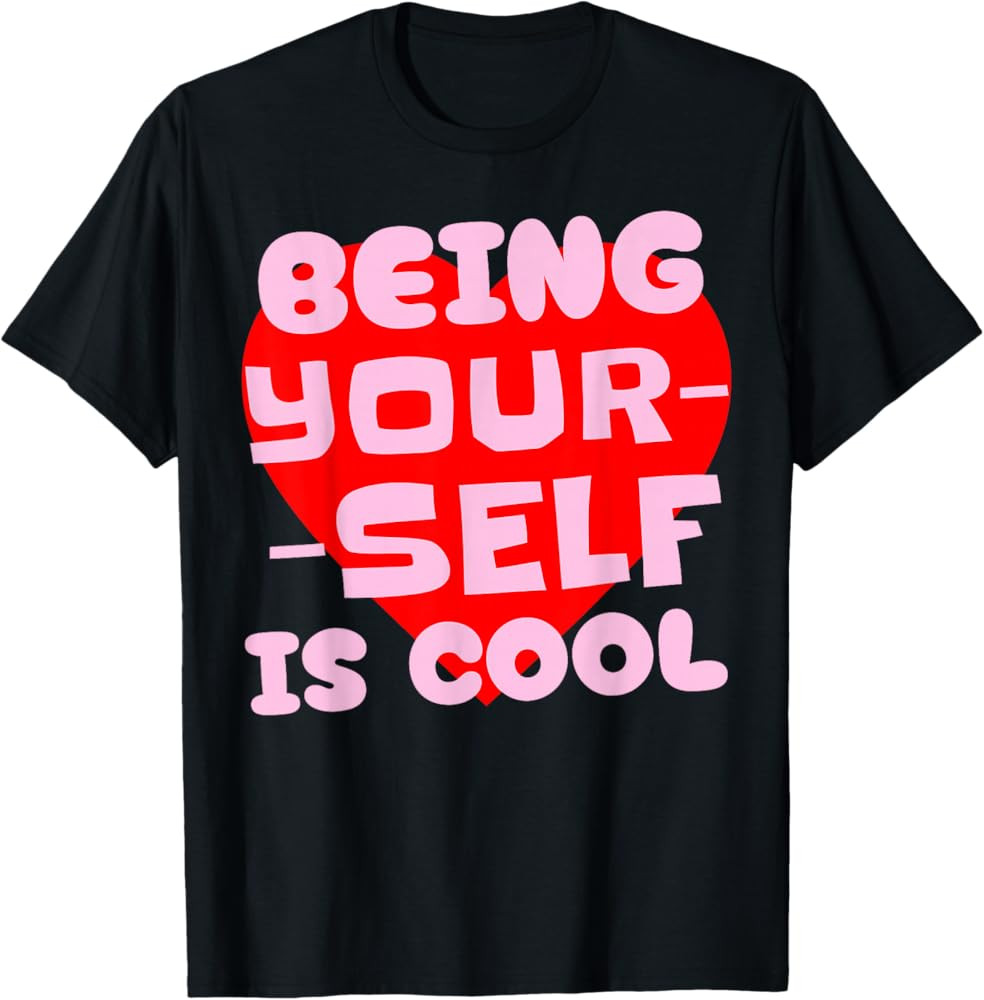 Being Yourself Is Cool Red Heart Preppy Pink Positive Quote T-Shirt | Amazon (US)