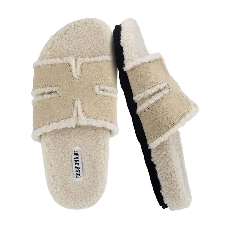 CUSHIONAIRE Cuddle Fur Slippers for Women Faux Shearling Slide Sandal +Memory Foam, Wide Widths A... | Amazon (US)