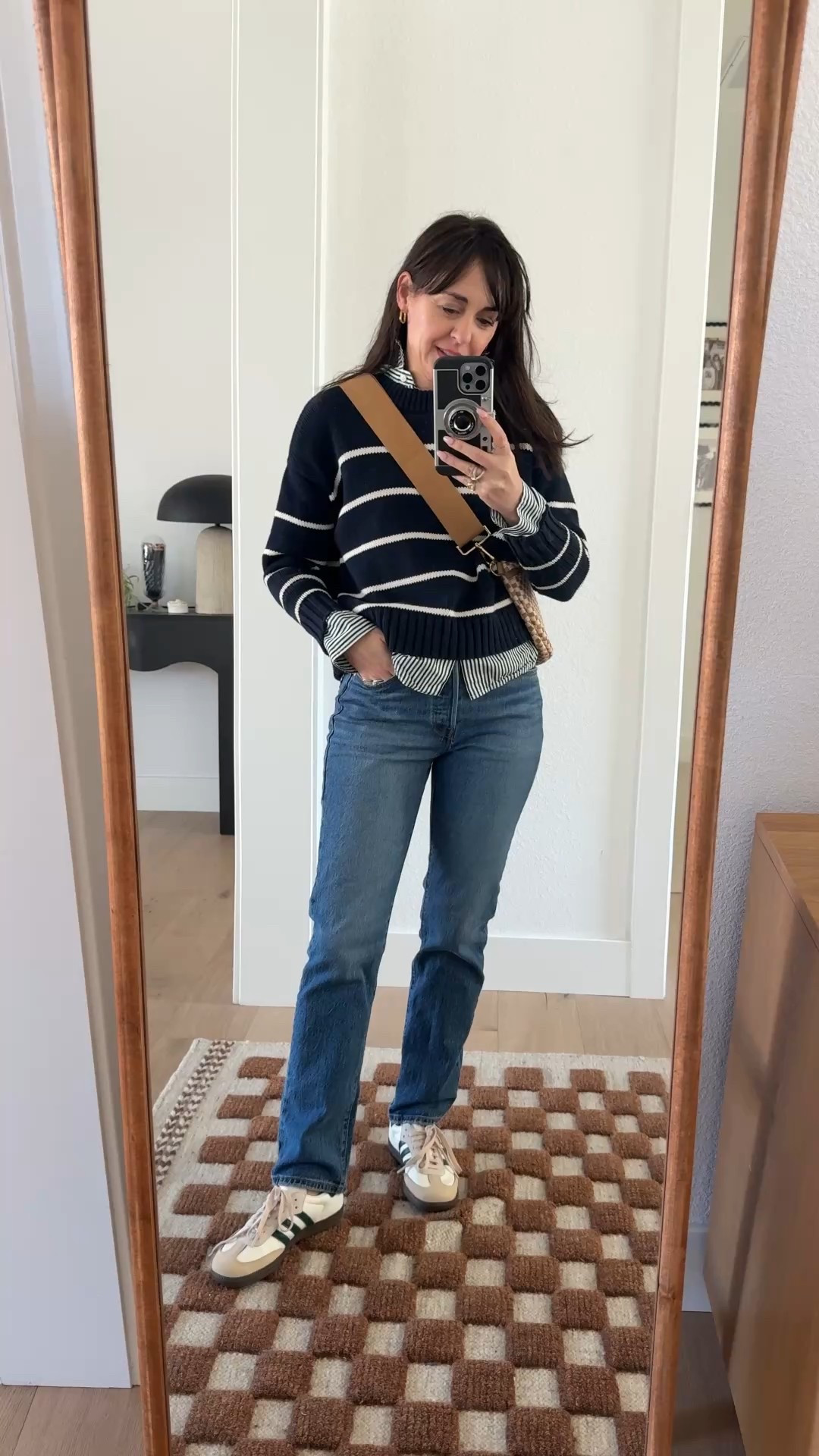 This is how a classic lover can mix prints 

My stripe button up is on sale and designer, inspired sweater and jeans, both linked and TTS