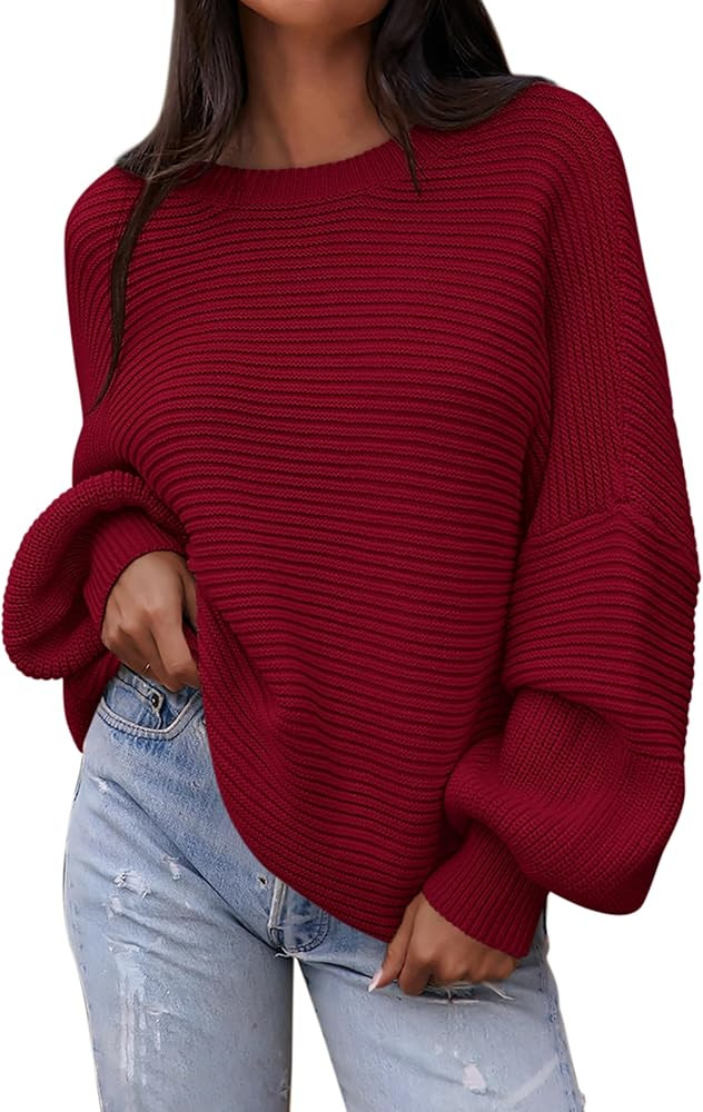 PRETTYGARDEN Womens Sweaters Fall 2024 Long Lantern Sleeve Oversized Sweater Casual Crewneck Loos... | Amazon (US)