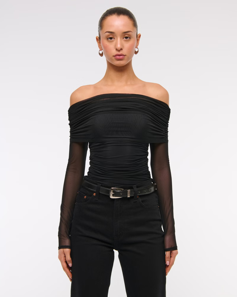 Long-Sleeve Asymmetrical Wrap Bodysuit | Abercrombie & Fitch (US)