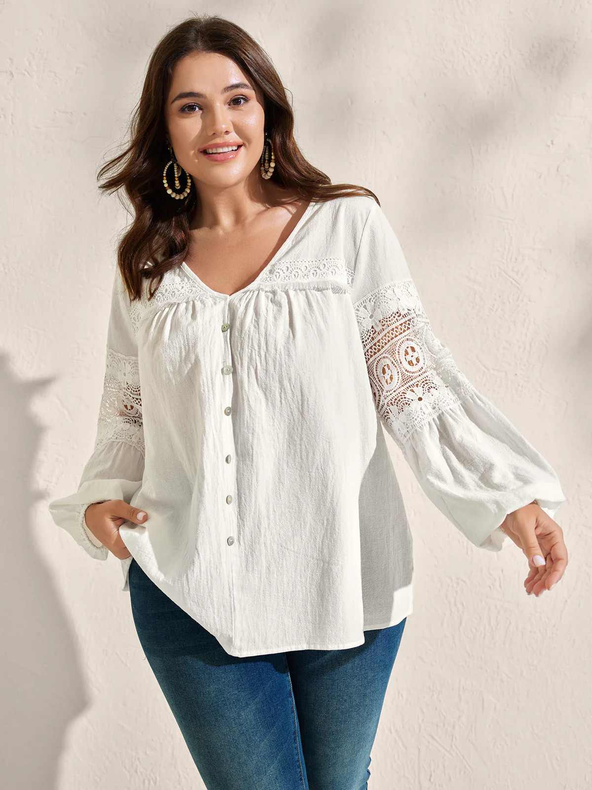 Pure Cotton Sheer Lace Trim Blouse | Bloomchic