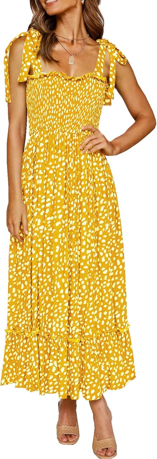 R.Vivimos Women's Summer Straps Cotton Irregular Polka Dot Ruffles Midi Dress | Amazon (US)