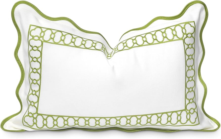 Hofdeco Premium Coastal Patio Indoor Outdoor Scalloped Lumbar Pillow Cover Only, 12"x20" Water Re... | Amazon (US)