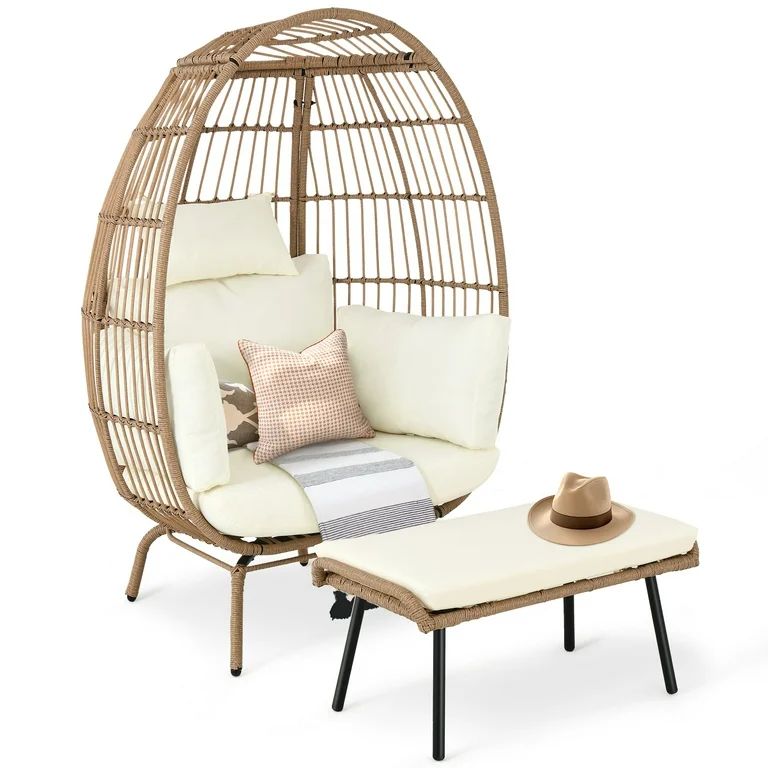 DEXTRUS Wicker Egg Chair with Ottoman,with Stand, Cushions, Egg Chairs for Patio - Beige | Walmart (US)