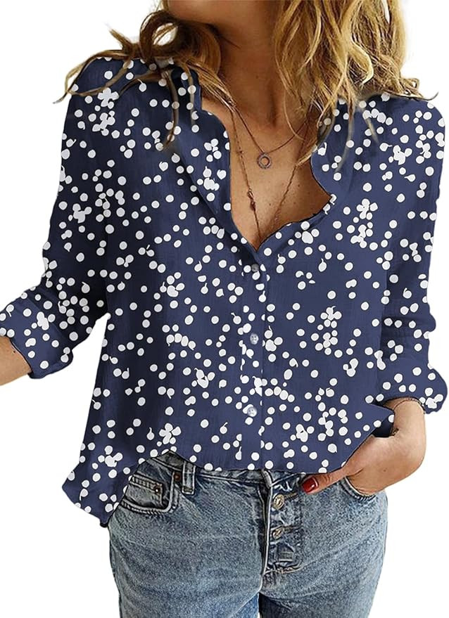 Dokotoo Women's Casual V Neck Alicia Floral Print Roll Up Long Sleeve Chiffon Button Down Blouses... | Amazon (US)