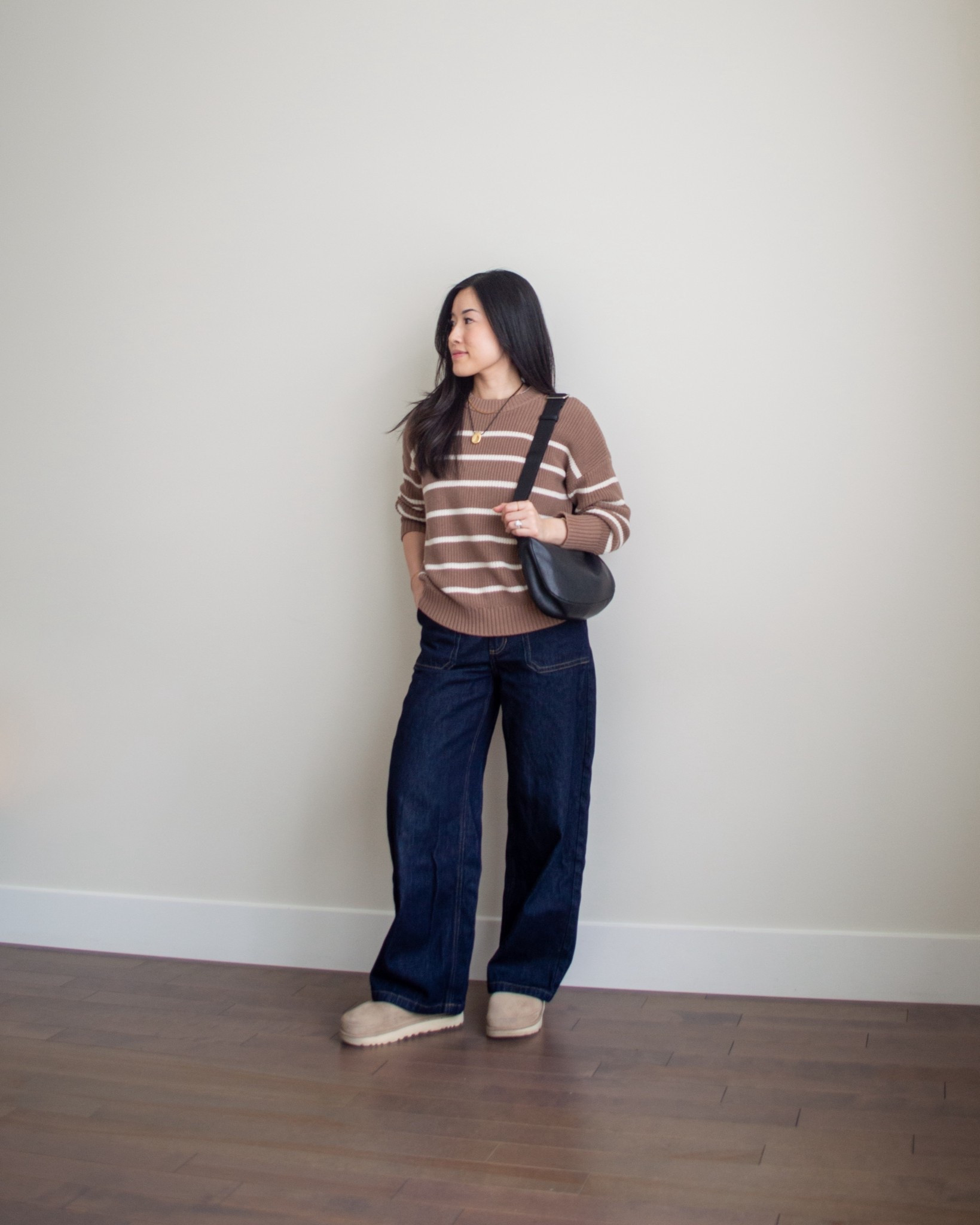 Baggy ootd 🖤 Wearing sweater from Tradlands (unavailable to link), Uniqlo tshirt size S, Fabrique jeans size XS. Linked similar Poppy Barley bag  currently available. 

#LTKPetite #LTKootd #LTKSeasonal