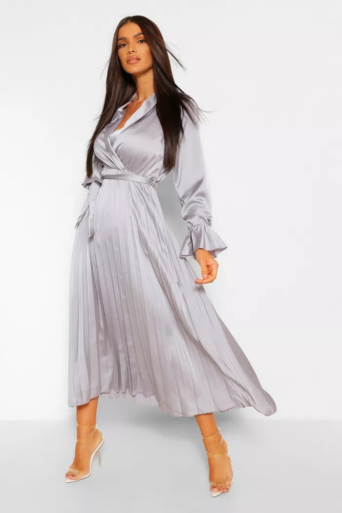 Satin Pleated Midaxi Dress | Boohoo.com (US & CA)