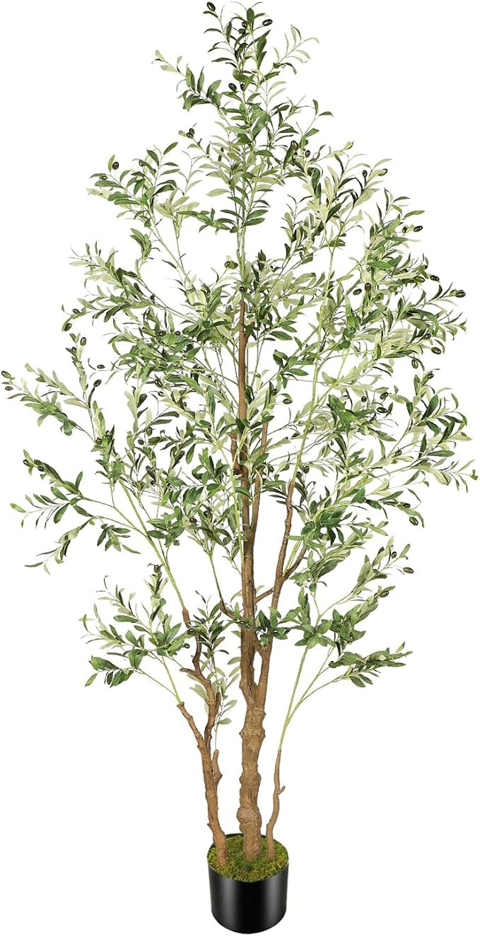OXLLXO 8.2ft Artificial Olive Tree (96in) with Plastic Nursery Pot Faux Olive Silk Tree, Fruits F... | Amazon (US)