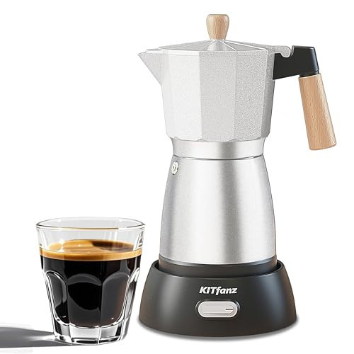 KITfanz Electric Espresso Coffee Maker, Italian Coffee Pot, Electric Moka Pot, Cuban Coffee Maker, Portable Cafeteras Electricas Espresso Makers with Detachable Base 3 or 6 Cup (Silver) | Amazon (US)