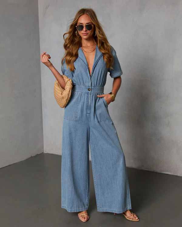 Cortado Short Sleeve Denim Jumpsuit | VICI