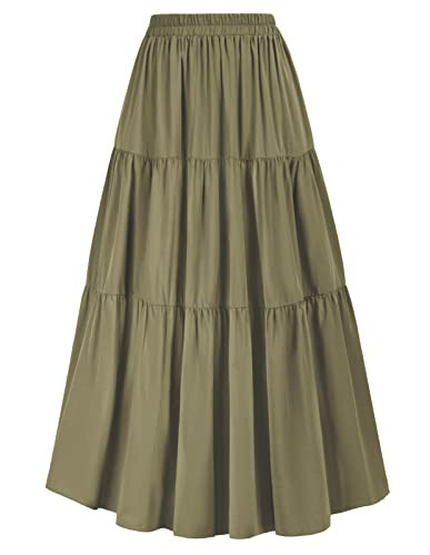 Scarlet Darkness Maxi Skirt for Women Long Length Tiered Flowy Renaissance Skirt Olive Green XXL | Amazon (US)