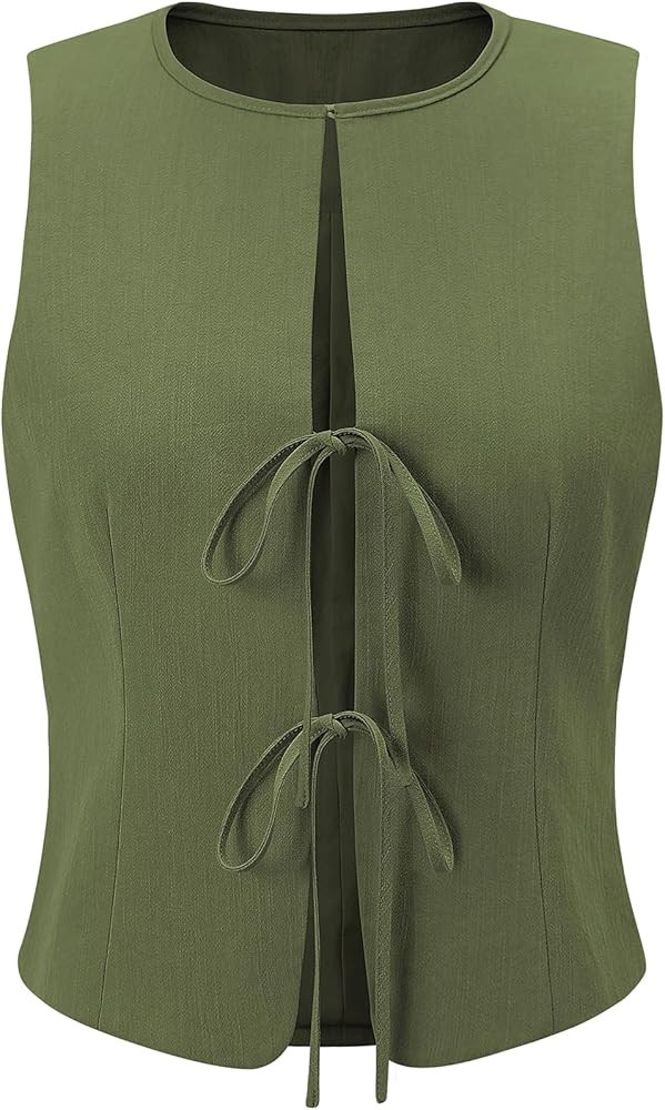 UEU Womens Tie Front Vest Top Bow Open Front Crop Tank Tops Summer Casual Sleeveless Shirt 2025 Y... | Amazon (US)