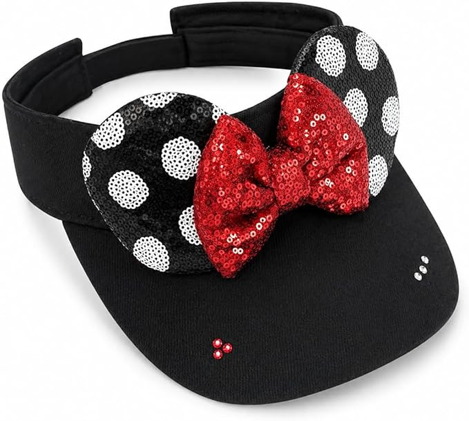 Sparkly Mouse Ears Visor Hat for Adult Women, Adjustable Sun Visor Cap with Sequin Mouse Ears Bow... | Amazon (US)