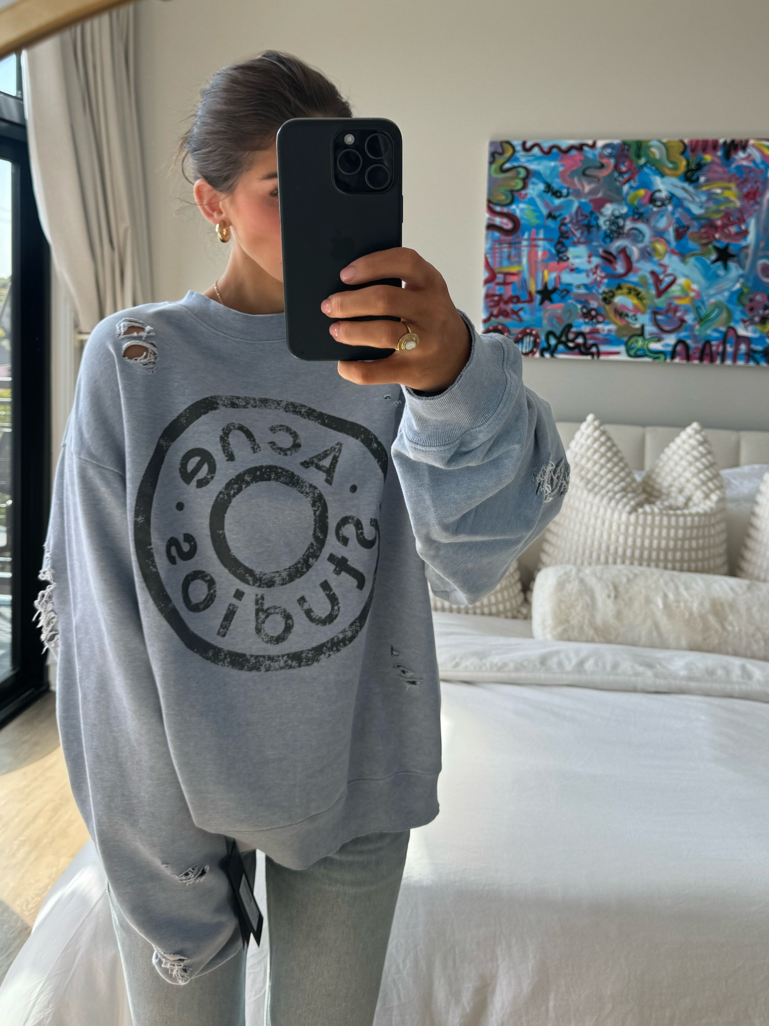 Acne studios crewneck - loveee the distressed look! Wearing a size Small! 

#LTKTravel #LTKSeasonal #LTKFallSale