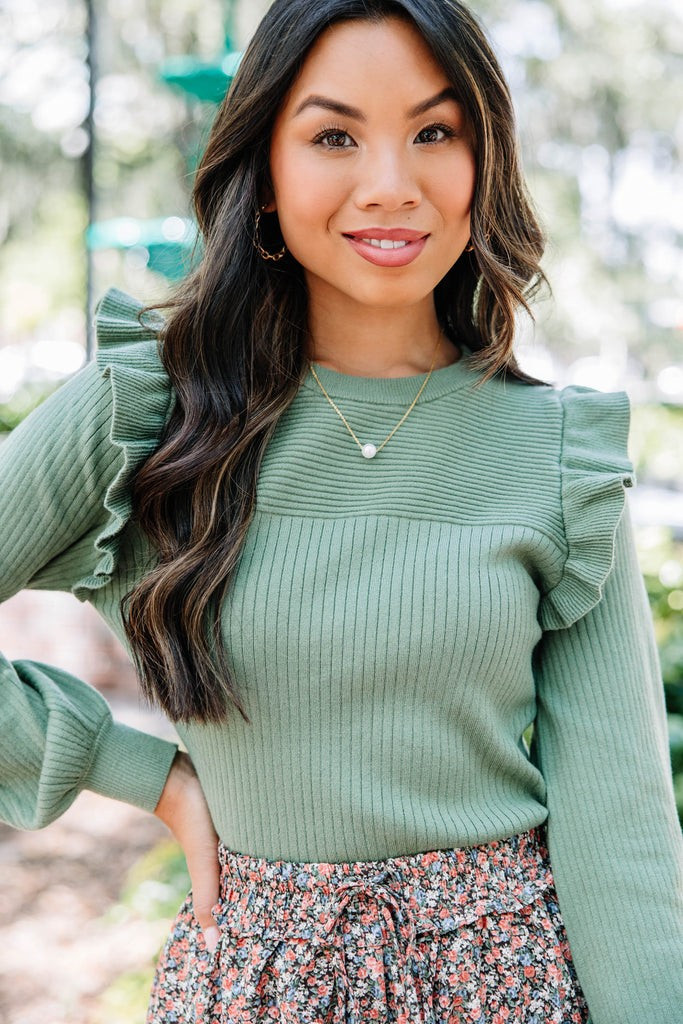 Reach Out Olive Green Ruffled Sweater | The Mint Julep Boutique