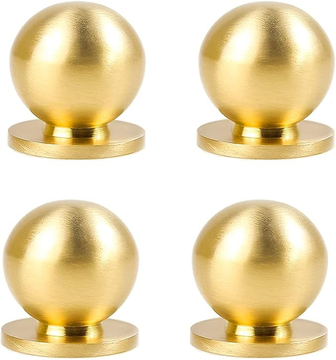 RZDEAL 4pcs 1"x1-1/16"(25mmx27mm) Diameter Round Solid Brass Pulls Antique Cabinet Drawer Small H... | Amazon (US)