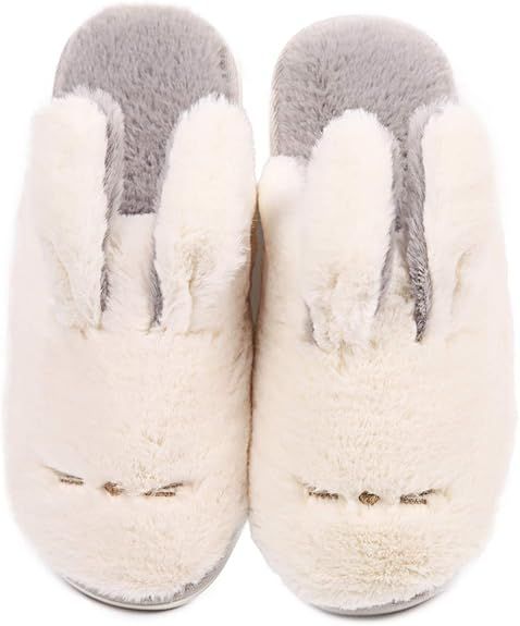 Womens Bunny Fuzzy Slippers Cute Animal Memory Foam Slippers Non-Slip Indoor Warm House Shoes | Amazon (US)
