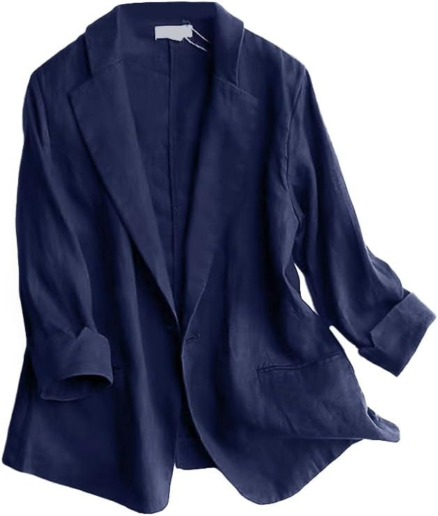 Linen Blazer Women 3/4 Sleeve Lightweight Spring Summer Blazer Jackets | Amazon (US)