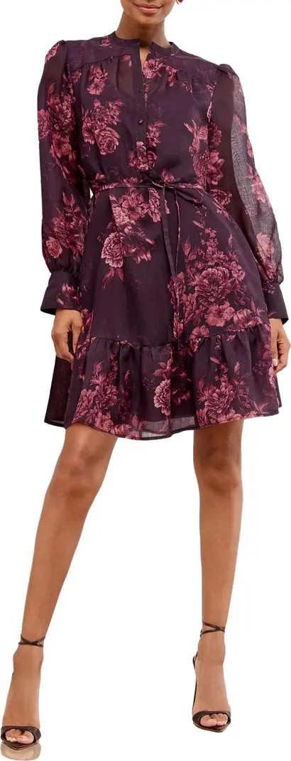 Rose Tie Belt Long Sleeve Minidress | Nordstrom