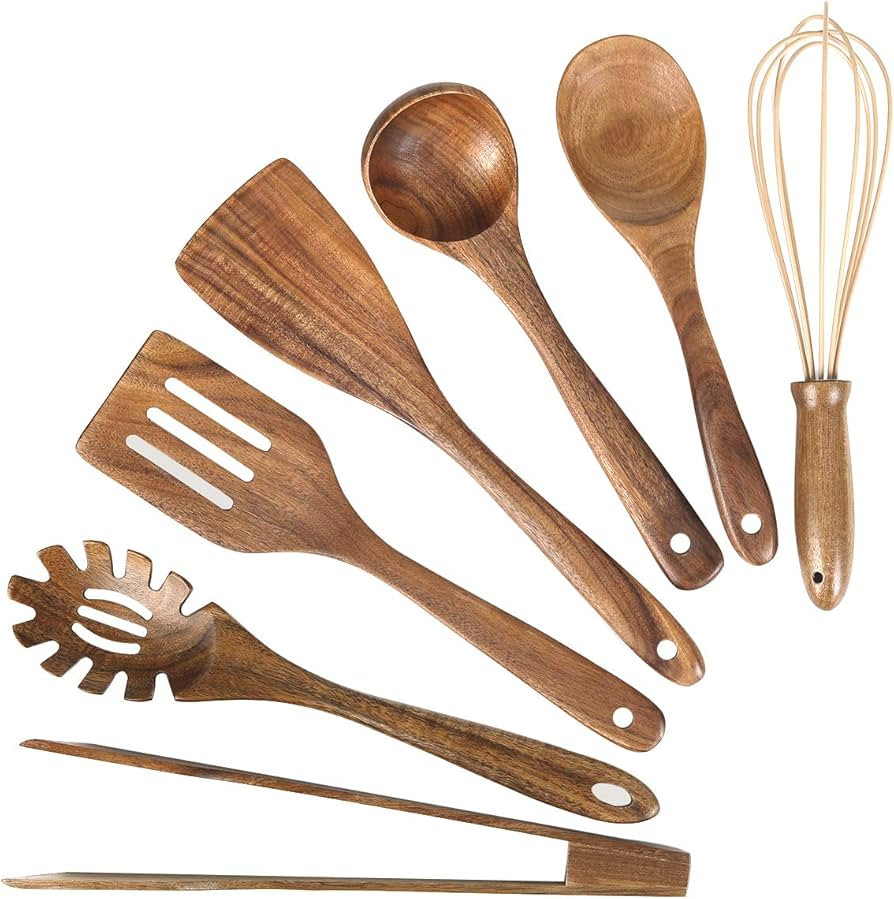 Wooden Utensil for Cooking, Wood Kitchen Utensils Cooking Set Teak Wood Spoons set for Cooking,Sp... | Amazon (US)