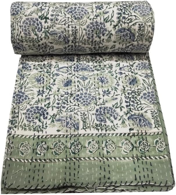 YUVANCRAFTS Indian Block Print Quilt Queen Kantha Quilts Kantha Throw Kantha Bedspread Blanket Co... | Amazon (US)