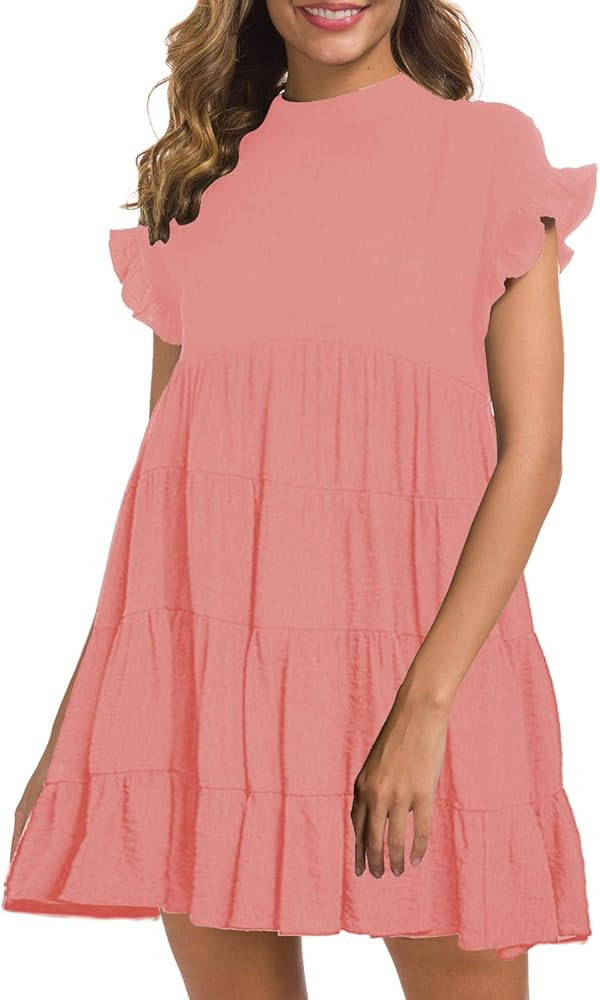 Women's Casual Summer Ruffle Babydoll Loose Mini Dress | Amazon (US)