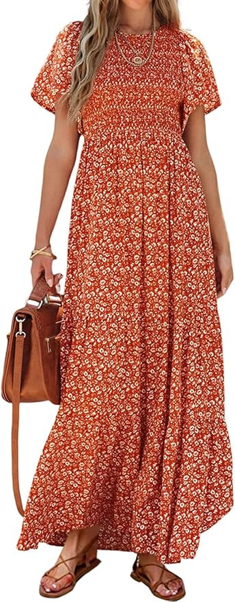 PRETTYGARDEN Women's 2026 Summer Casual Flutter Sleeve Floral Maxi Dress | Crew Neck Short Sleeve... | Amazon (US)