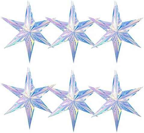 Iridescent Ornament Star Hanging Decorations, 6 Pack 15.74 In hexagon star, Clear Foil Decorative... | Amazon (US)