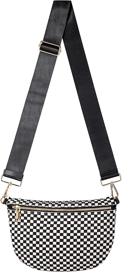 Woven Crossbody Bag for Women, Checkered PU Bum Bag Sling Purse with Adjustable Strap for Travel,... | Amazon (US)