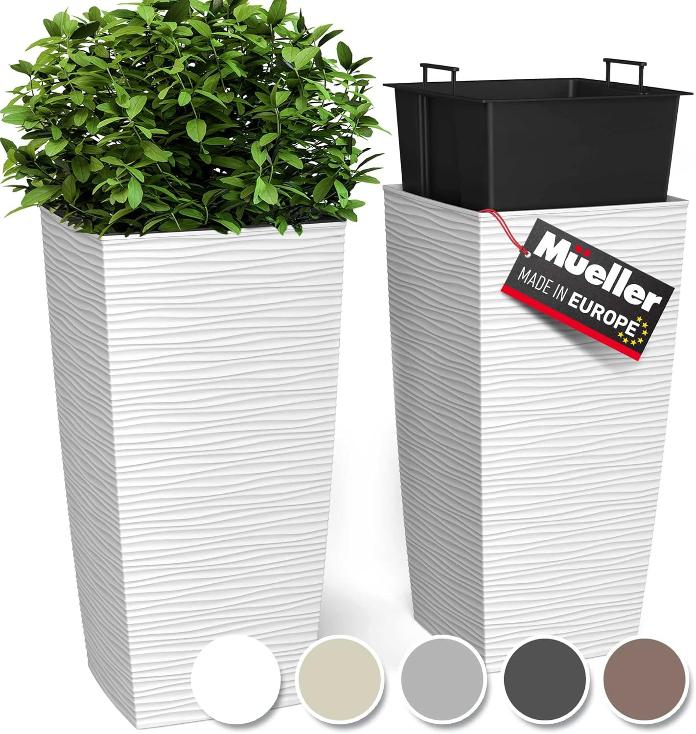 Mueller M-Resin Heavy Duty Tall Planter, Indoor/Outdoor Grande Plant, Tree, Flower Pot, 2-Piece S... | Amazon (US)