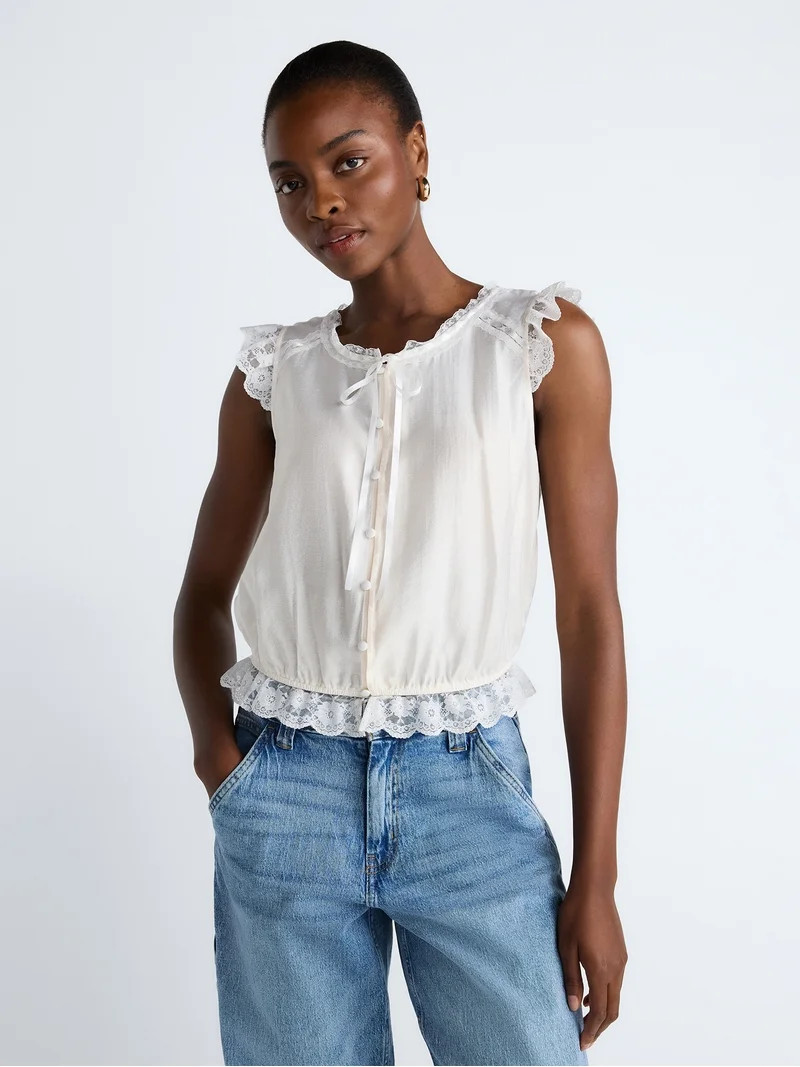 Scoop Women’s Day Lace Trim Top, Sizes XS-XXL | Walmart (US)