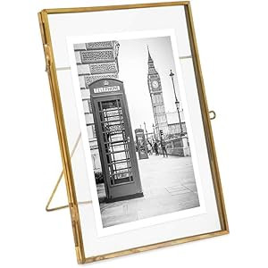 Isaac Jacobs 5x7, Antique Gold, Vintage Style Brass and Glass, Metal Floating Picture Frame (Vertica | Amazon (US)