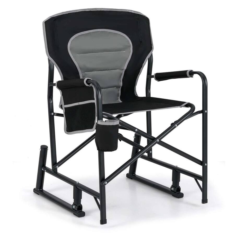 Costway - Outdoor Rocker Camping Chair for Adults with Dual Springs Padded Back - Black | Best Buy U.S.