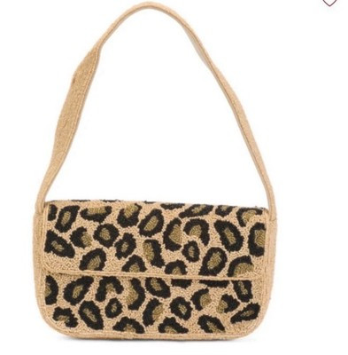 America & Beyond Beige/Black Leopard Print Beaded Shoulder Bag w/inside pocket | eBay | eBay US
