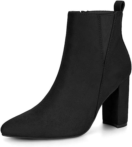Allegra K Women's Pointed Toe Zipper Block Heel Ankle Chelsea Boots | Amazon (US)