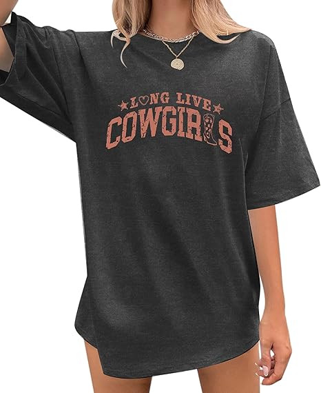 Womens Cowgirl Shirt Oversized Western T-Shirt Country Music Tshirt Vintage Cowgirl Graphic Short... | Amazon (US)