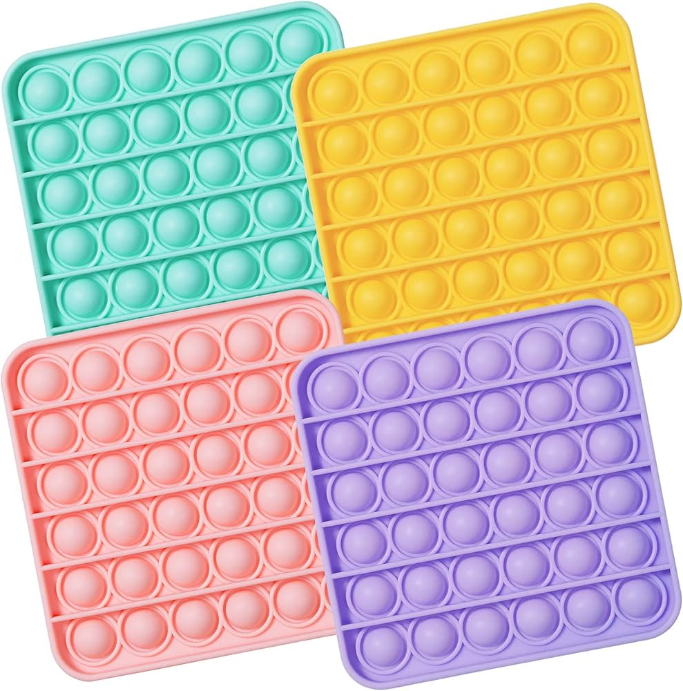 Push Pop Fidget Toy, 4-Pack Push Pop Bubble Fidget, Square Push Pop Bubble Sensory Fidget Toy, Pa... | Amazon (US)