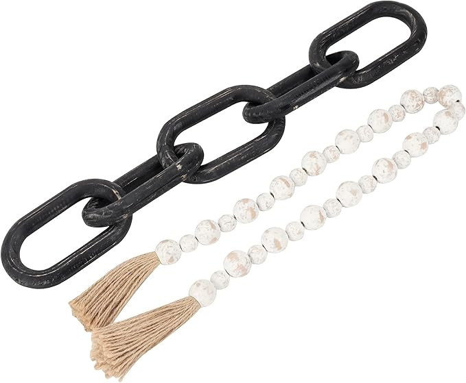 GENMOUS & CO. Wooden Chain Link and Bead Garland Set Farmhouse Decorative 5-Link Decor Hand-Carve... | Amazon (US)