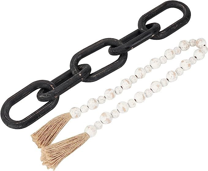 GENMOUS & CO. Wooden Chain Link and Bead Garland Set Farmhouse Decorative 5-Link Decor Hand-Carve... | Amazon (US)