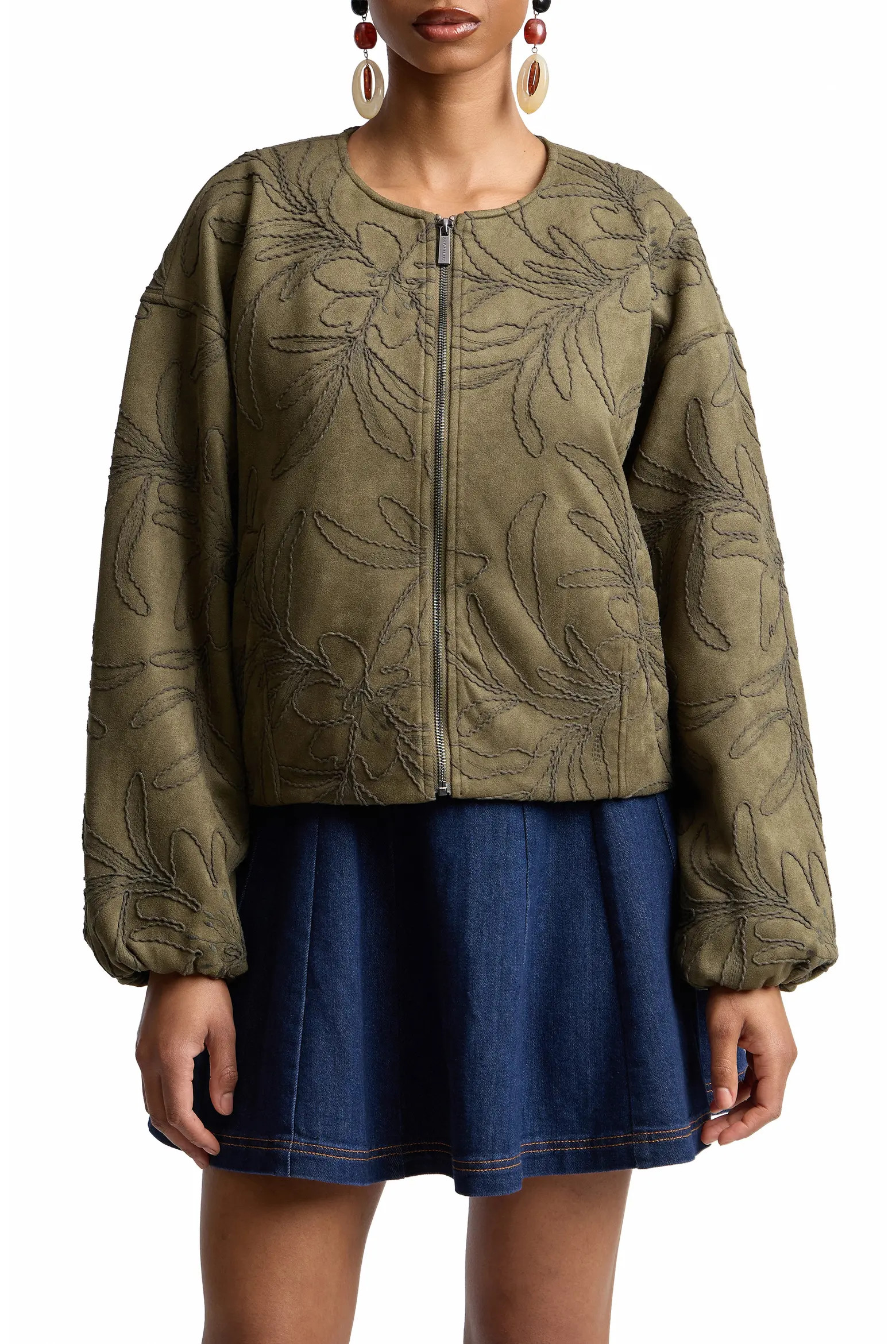 Leaf Embroidery Faux Suede Jacket (Women) | Nordstrom | Nordstrom