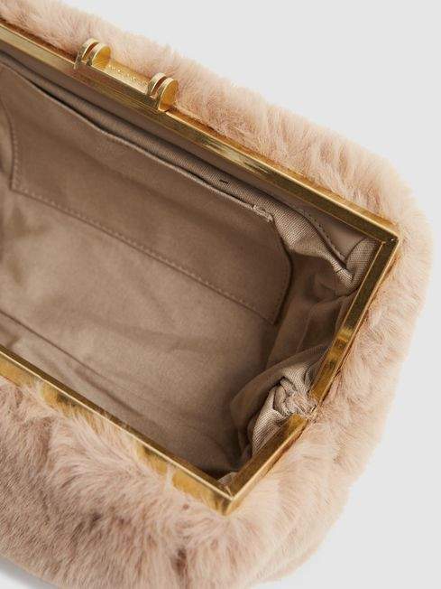Reiss Natural Monza Faux Fur Clutch Bag | Reiss US